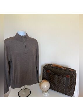 NWOT J. Crew Taupe Quarter Zip Sweater 100% Italian Merino Wool Sz L
